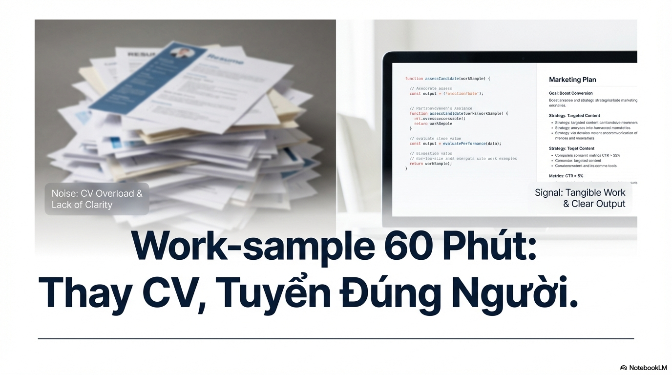 Work-sample thay CV: khung 60 phút đo output thật trong tuyển dụng hiện đại