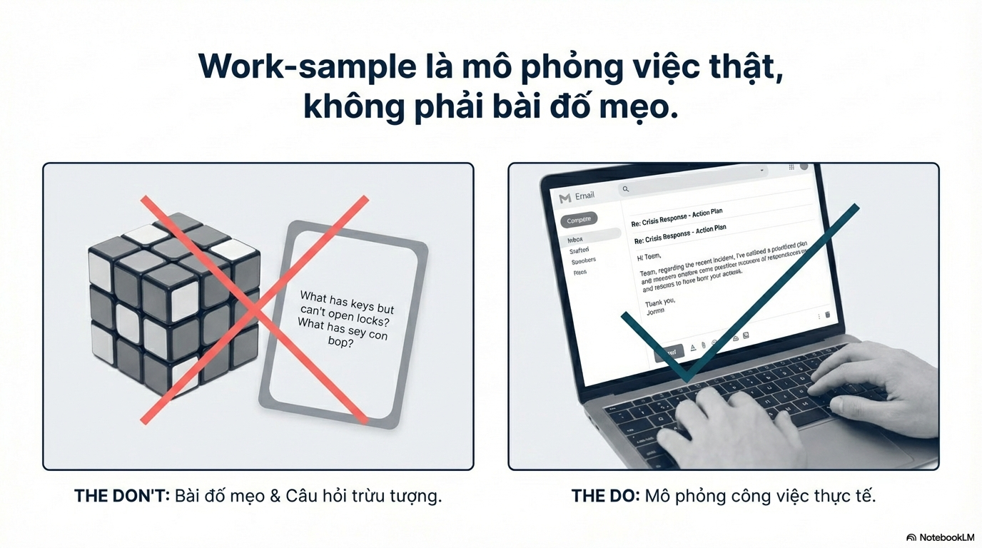 Work-sample thay CV: mô phỏng việc thật và cách rollout pilot 14 ngày
